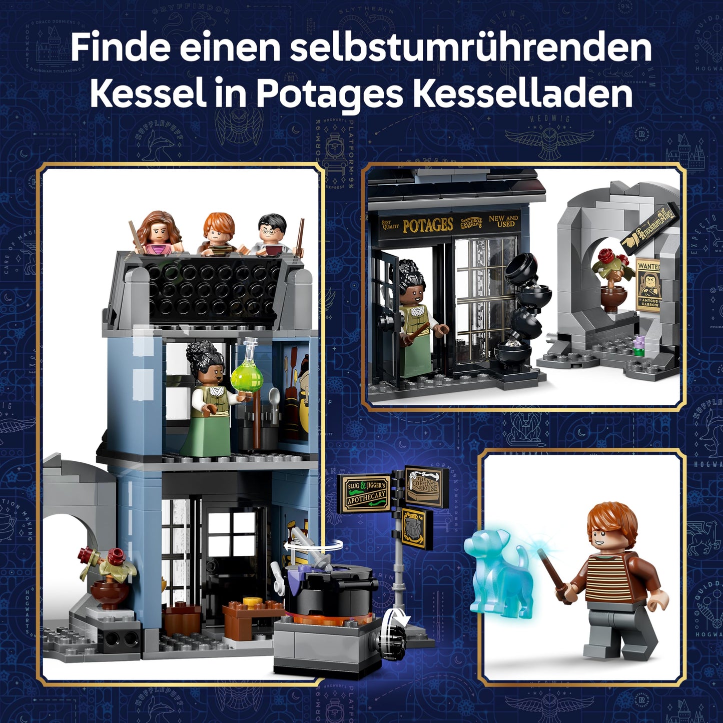 LEGO Harry Potter Wizarding Shops in Diagon Alley Toy - Miniature Model Building with 8 Minifigures & Collectable Patronus - Children's Room Decoration - Gift for Girls, Boys & Fans from 8 Years - 76471