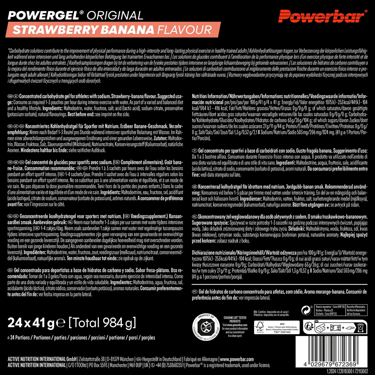 Powerbar PowerGel (24x41g) Strawberry Banana - Energie & Ausdauer - Energie-Gel - 22010300