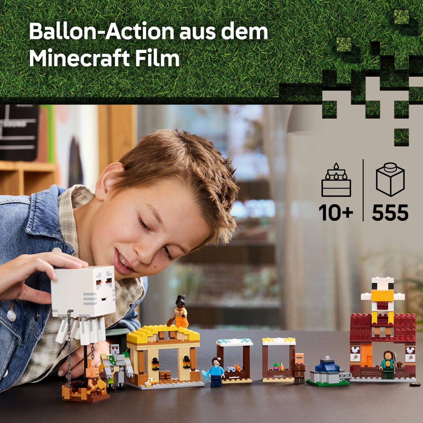 LEGO Minecraft Attack of the Ghast Balloon - Gaming Toy - Steve's House, 4 Minifigures - Iron Golem Figure & Exploding Fountain Function - Gift for Boys, Girls & Fans Ages 10 and Up - 21273