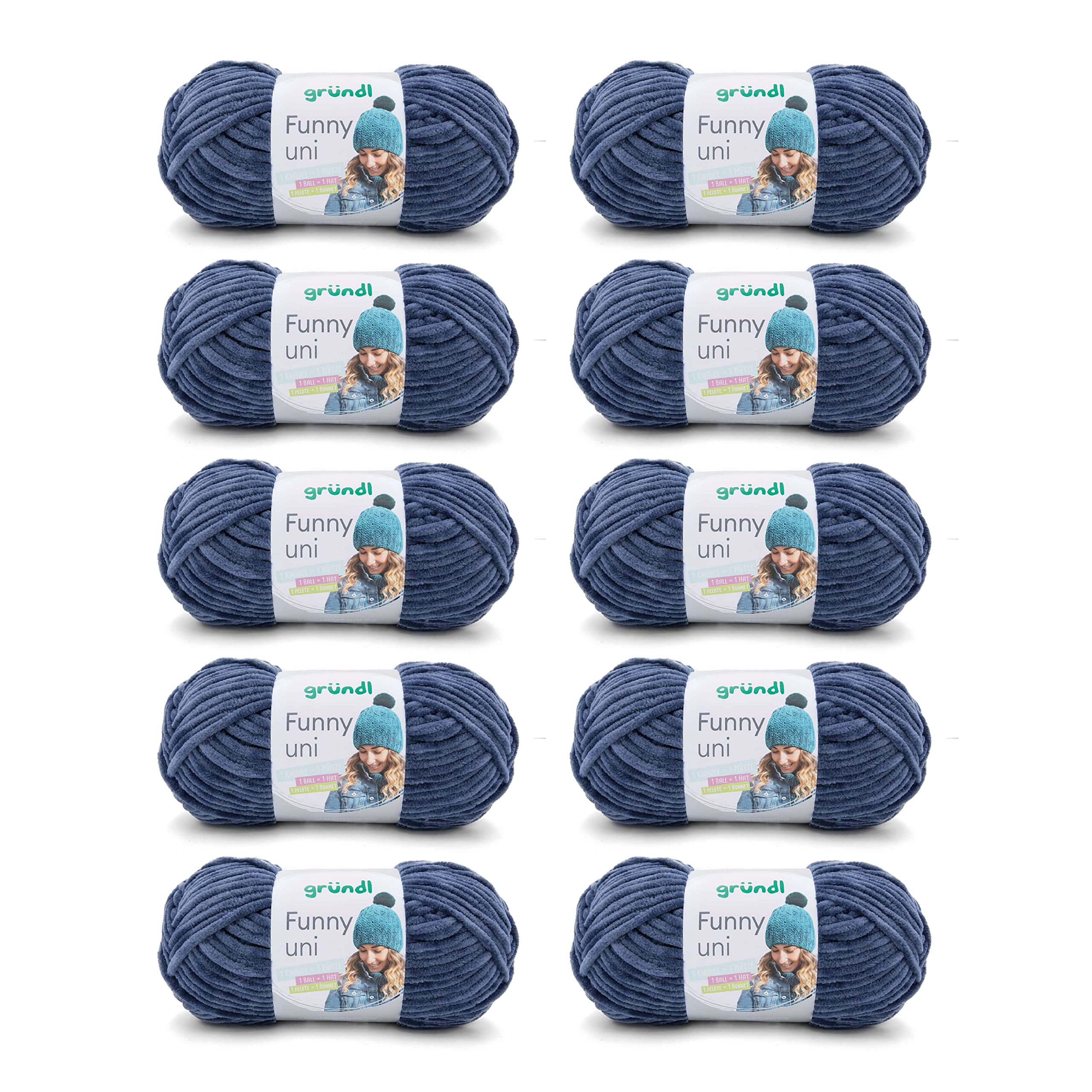 Gründl Wolle Funny uni - lână moale tip chenille pentru croșetat - pufoasă și prietenoasă cu pielea - 100% poliester - 10 sculuri 100 g / 120 m - mărime ac 5-6, navy - 3442-25