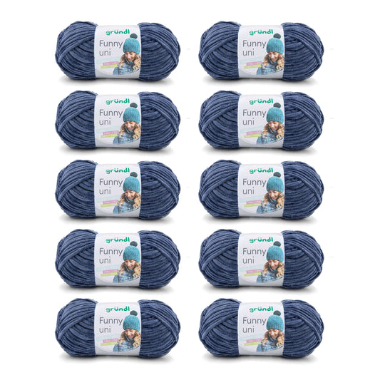 Gründl Wolle Funny uni - lână moale tip chenille pentru croșetat - pufoasă și prietenoasă cu pielea - 100% poliester - 10 sculuri 100 g / 120 m - mărime ac 5-6, navy - 3442-25