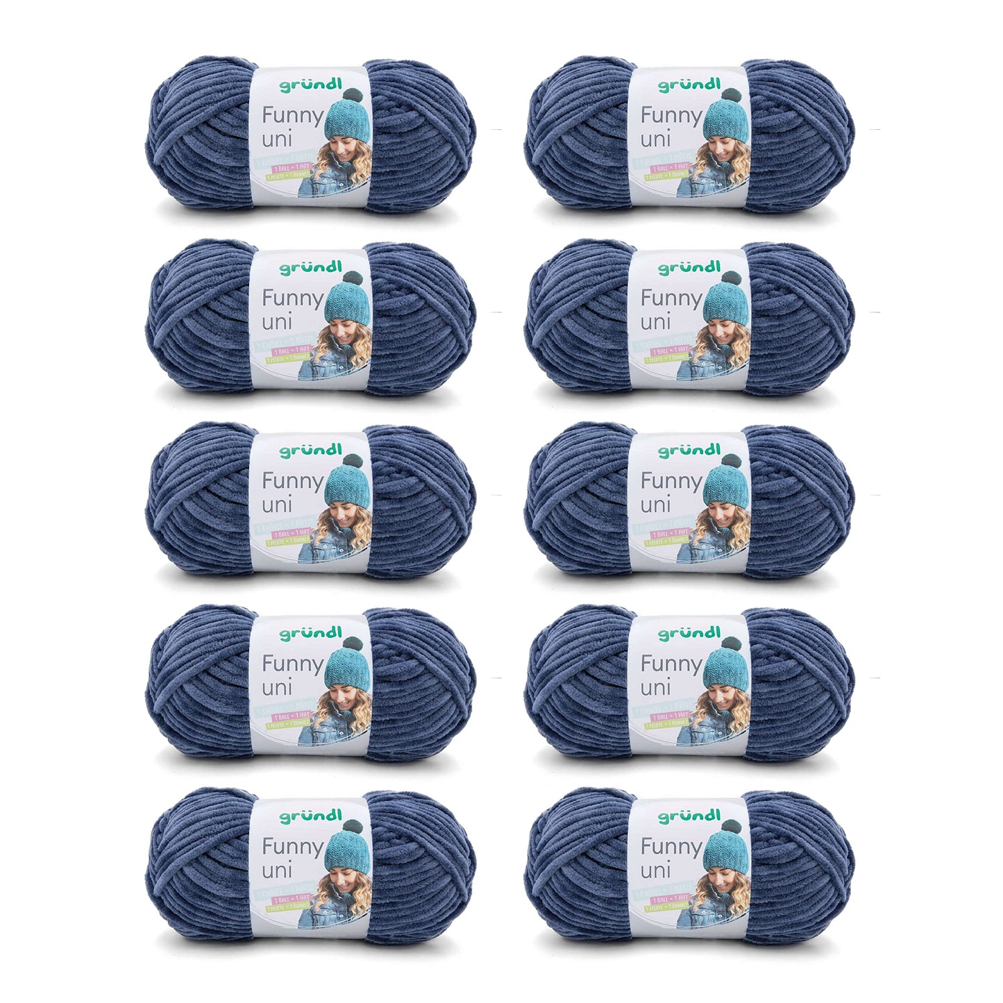 Gründl Wolle Funny uni - soft chenille wool for crocheting - cuddly and skin-friendly - 100% polyester - 10 balls 100 g / 120 m - needle size 5-6, jeans - 3442-30