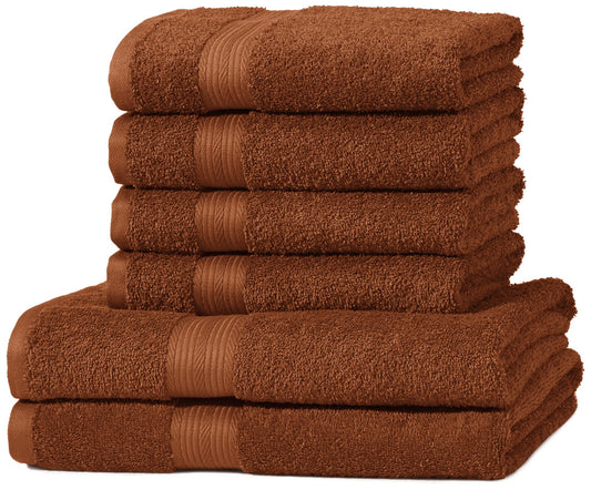 Amazon Basics Towel Set, Fade Resistant, 2 Bath Towels and 4 Hand Towels, Hazelnut Brown, 100% Cotton 500g/m² - ABFR-6PkSet(2Bath+4Hand)/ABFR-6