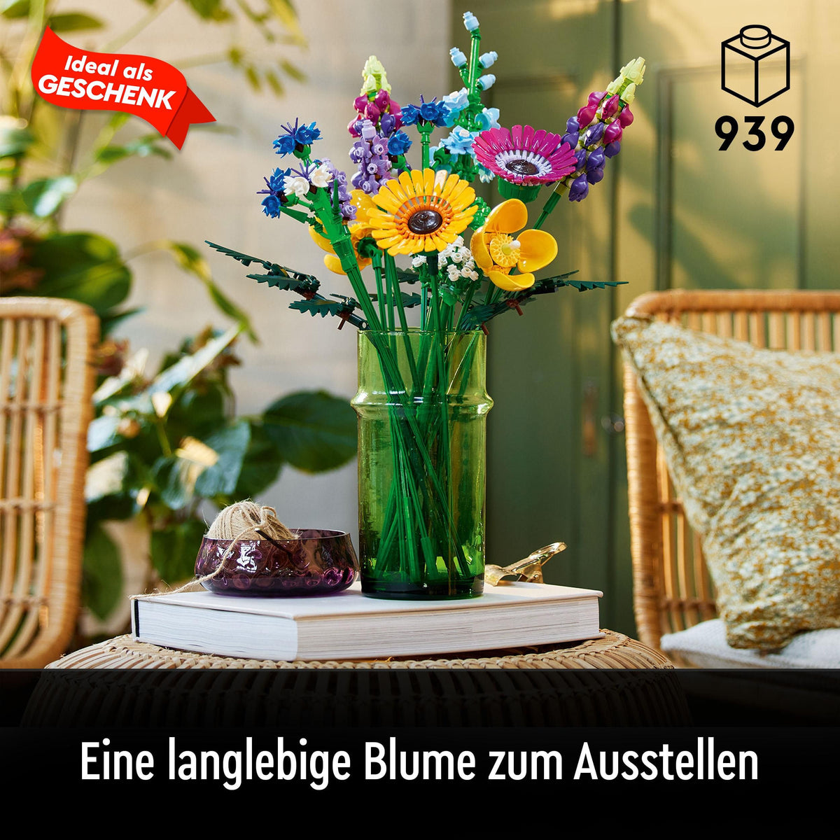 Set LEGO Botanicals Buchet de Flori Sălbatice - Flori Artificiale cu Maci și Lavandă - Kit de Meșteșuguri pentru Adulți - Cadouri pentru Decorul Biroului de Acasă pentru Femei și Bărbați - 10313