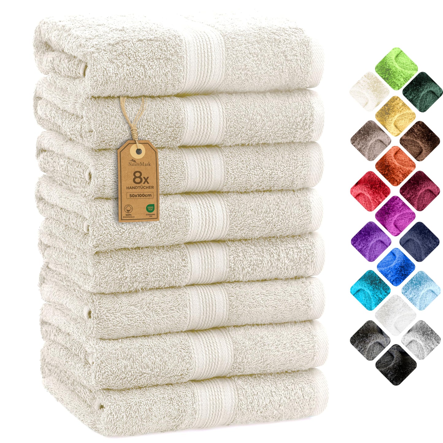 NatureMark 8 towel set - 100% cotton - absorbent and durable towels, size 50×100cm, natural/cream - 8er_natur