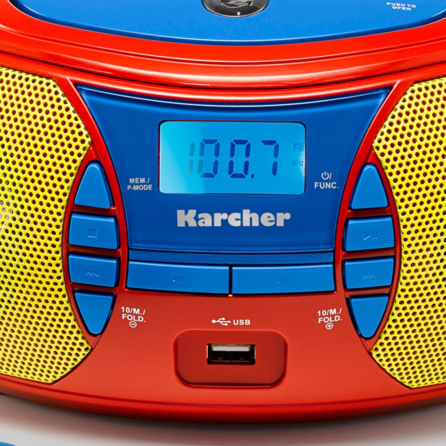 Karcher RR 5026 portable CD radio - colorful children's boombox with CD player, FM radio, USB & microphone - battery/mains operation