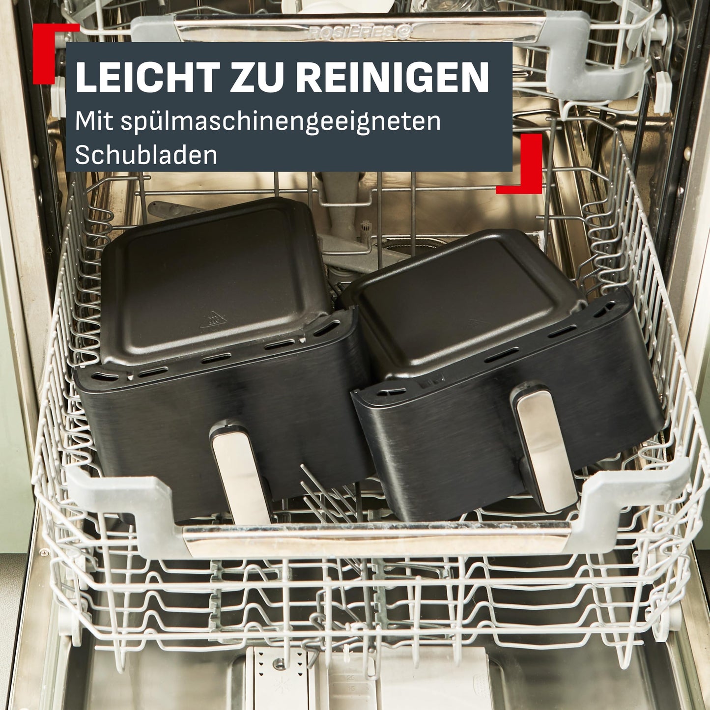 Tefal Easy Fry Crispy Stack double chamber hot air fryer, 4/6 liter drawers with separate temperature setting, EvenFry technology, 6 cooking modes + manual mode, space saving, black, EY7528E0