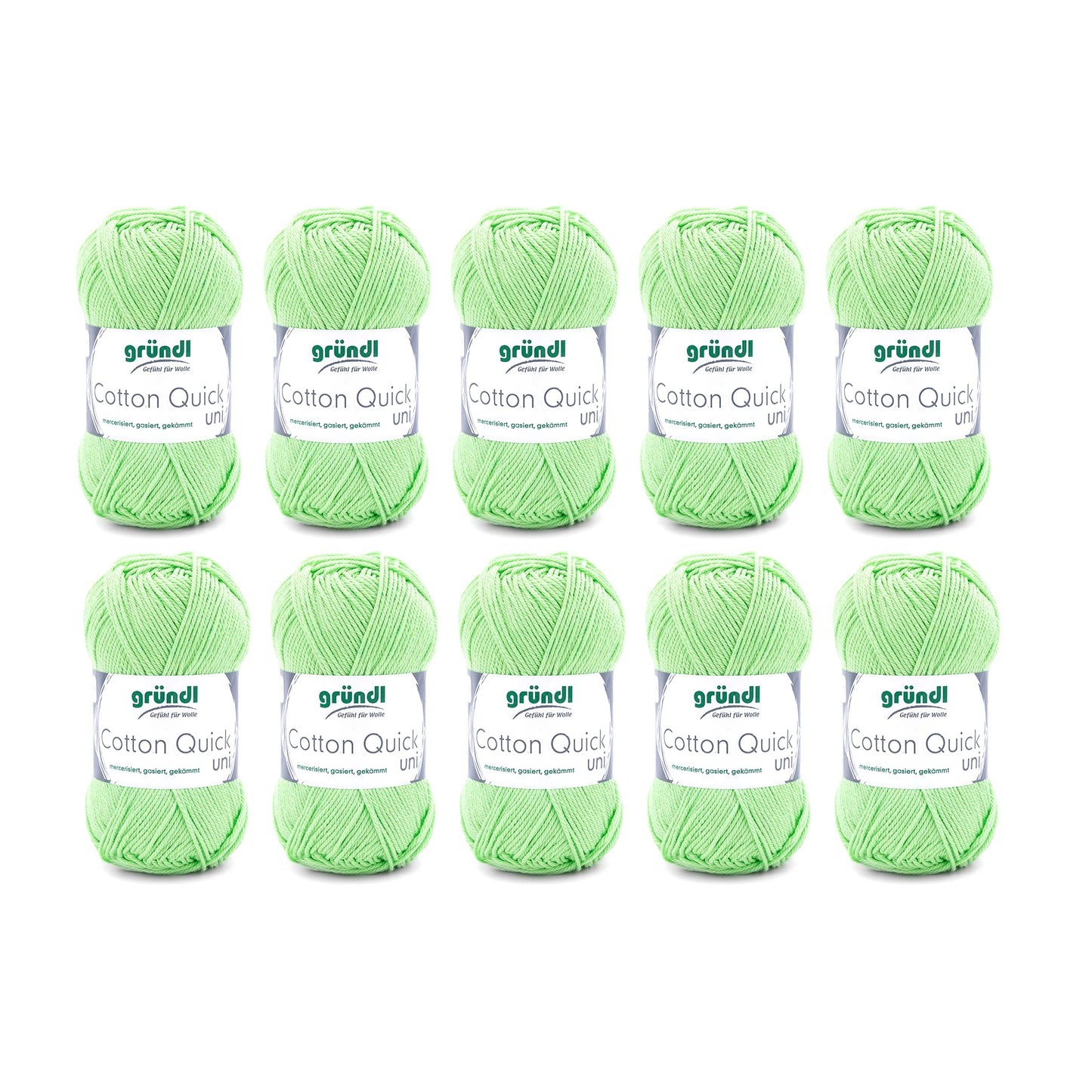 Gründl Wolle Cotton Quick uni - thin wool for crocheting - knitting yarn - crochet yarn - shiny and skin-friendly - 100% cotton - 10 balls 50 g / 125 m - needle size 3-4 - kiwi - 865-103