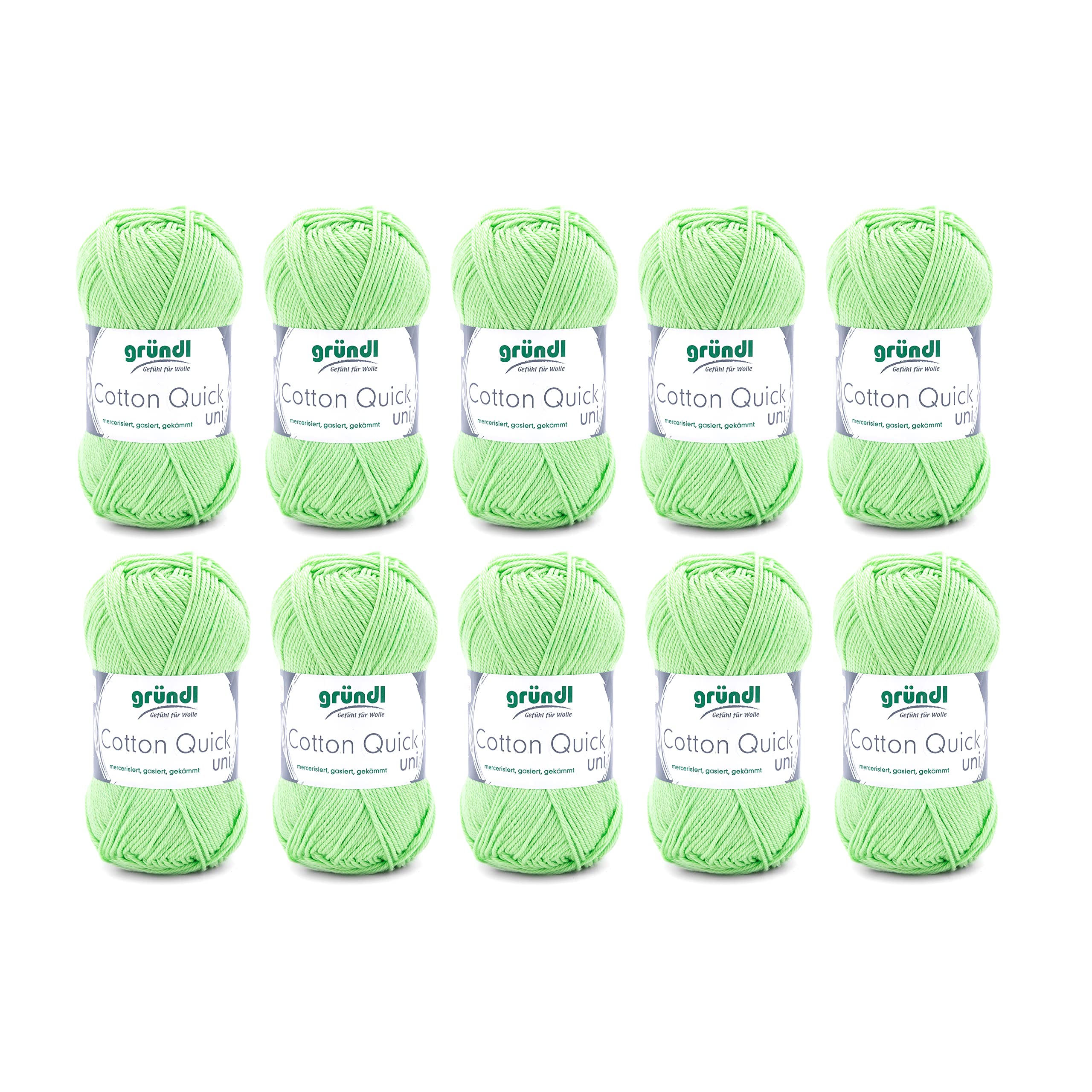 Gründl Wolle Cotton Quick uni - thin wool for crocheting - knitting yarn - crochet yarn - shiny and skin-friendly - 100% cotton - 10 balls 50 g / 125 m - needle size 3-4 - kiwi - 865-103