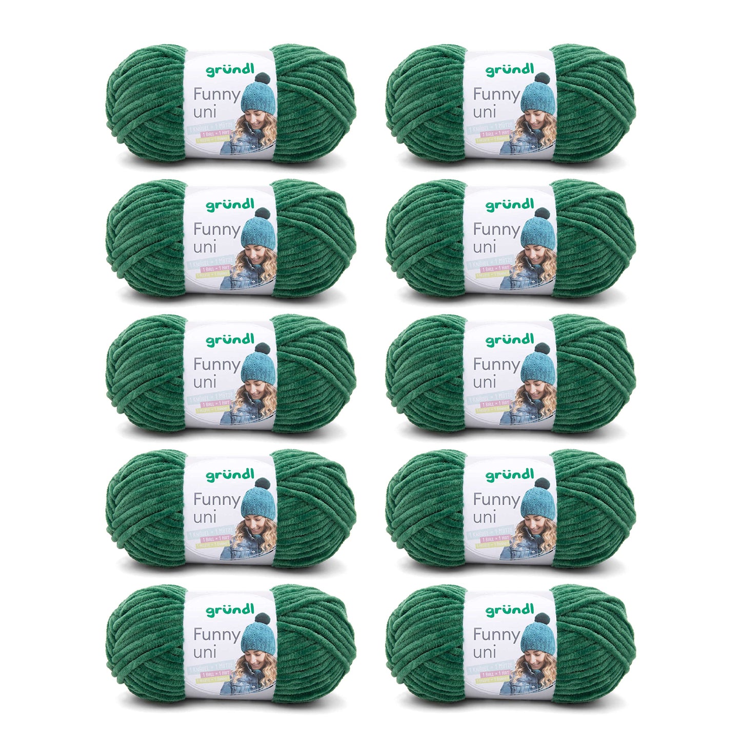 Gründl Wolle Funny uni - soft chenille wool for crocheting - cuddly and skin-friendly - 100% polyester - 10 balls 100 g / 120 m - needle size 5-6, dark green - 3442-27