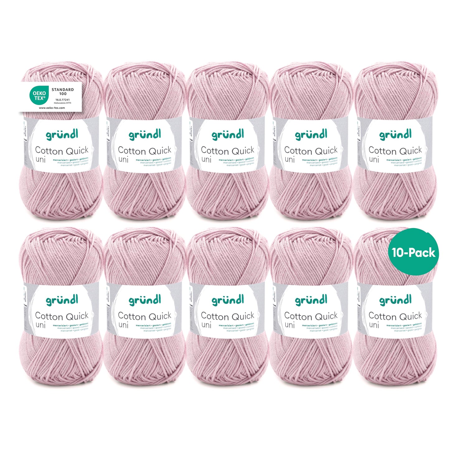Gründl Wolle Cotton Quick uni - thin wool for crocheting - knitting yarn - crochet yarn - shiny and skin-friendly - 100% cotton - 10 balls 50 g / 125 m - needle size 3-4 - rose quartz - 865-174