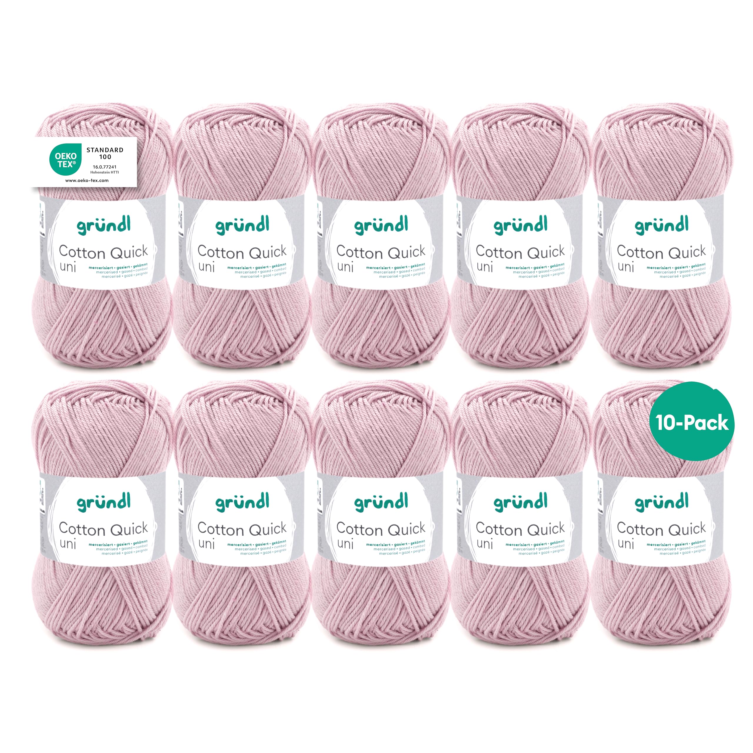 Gründl Wolle Cotton Quick uni - thin wool for crocheting - knitting yarn - crochet yarn - shiny and skin-friendly - 100% cotton - 10 balls 50 g / 125 m - needle size 3-4 - rose quartz - 865-174
