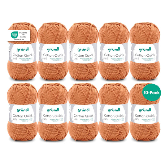 Gründl Wolle Cotton Quick uni - thin wool for crocheting - knitting yarn - crochet yarn - shiny and skin-friendly - 100% cotton - 10 balls 50 g / 125 m - needle size 3-4 - curry - 865-177