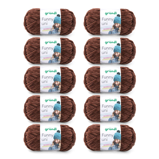 Gründl Wolle Funny uni - lână moale de chenille pentru croșetat - pufoasă și prietenoasă cu pielea - 100% poliester - 10 sculuri 100 g / 120 m - dimensiune croșetă 5-6, maro - 3442-20