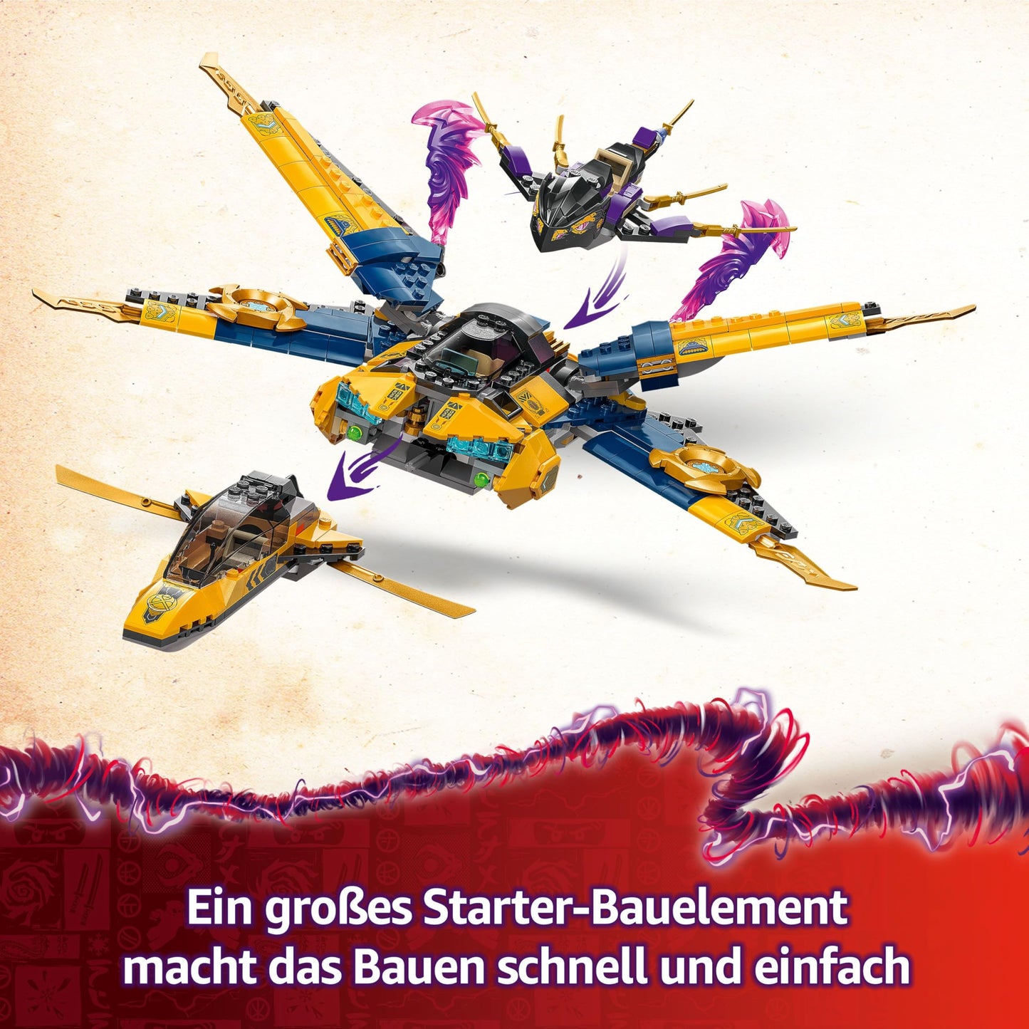 LEGO NINJAGO Ras and Arin's super storm plane - toy with drone, shooters, blades and engines - including 3 minifigures for ninja role play - building set for boys and girls aged 8 and up 71833