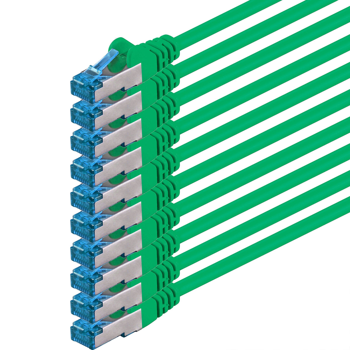 1aTTack.de 3 Meter - CAT6a - Network Cable Green - 10 Pieces CAT 6 A Patch Cables 10000 Mbit/s SFTP PIMF 500 MHz compatible with CAT5 CAT6 CAT7 DSL Internet Switch Router - 4250344832461