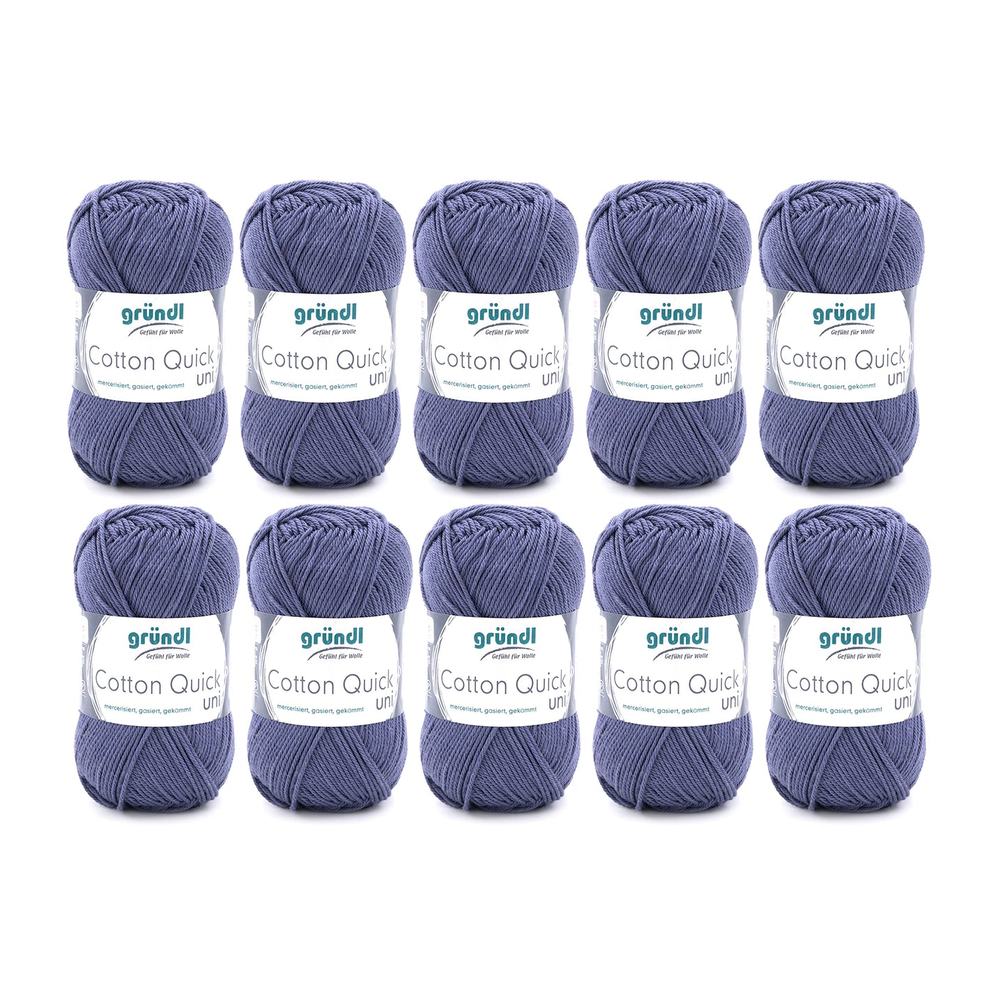 Gründl Wolle Cotton Quick uni - thin wool for crocheting - knitting yarn - crochet yarn - shiny and skin-friendly - 100% cotton - 10 balls 50 g / 125 m - needle size 3-4 - gray blue - 865-137