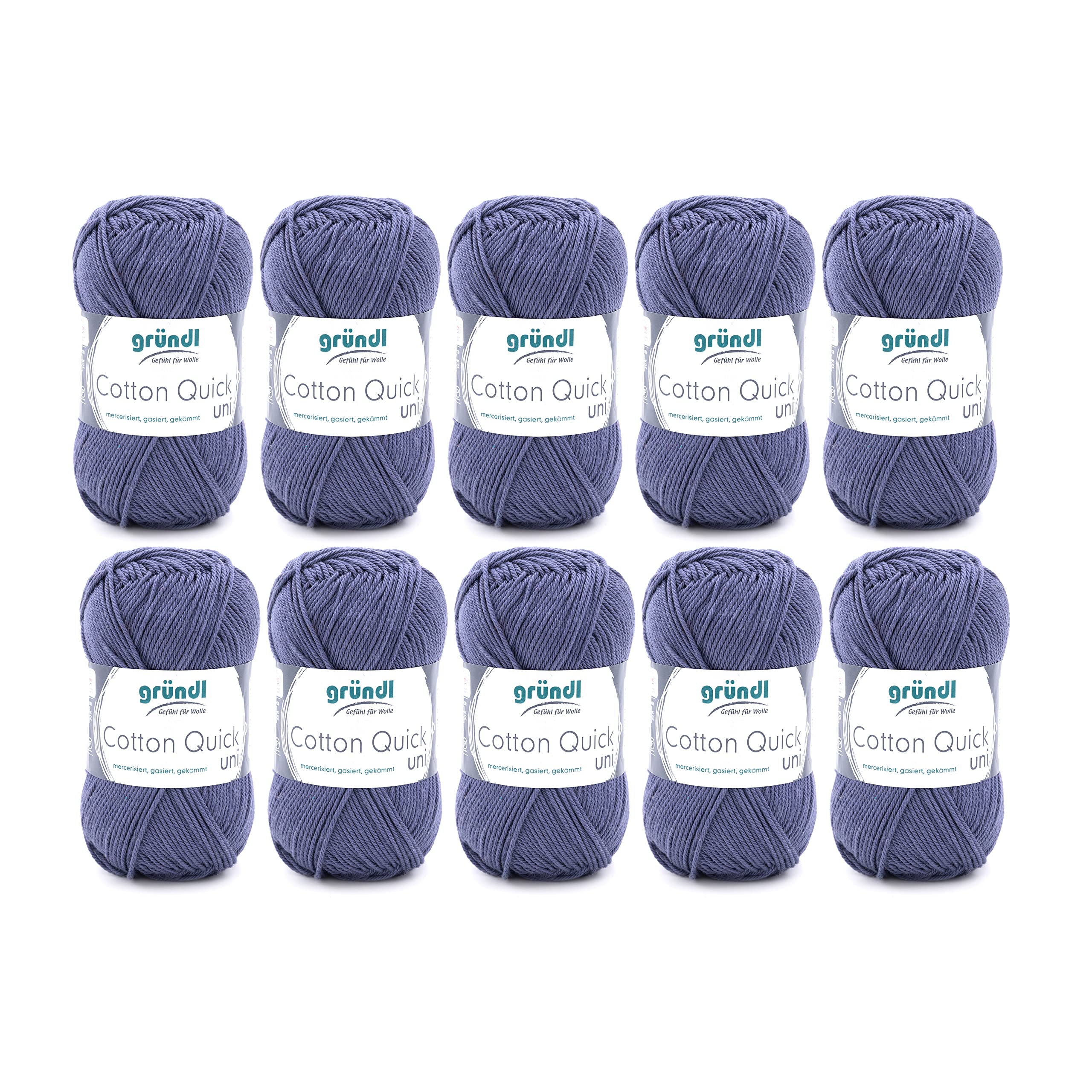 Gründl Wolle Cotton Quick uni - thin wool for crocheting - knitting yarn - crochet yarn - shiny and skin-friendly - 100% cotton - 10 balls 50 g / 125 m - needle size 3-4 - gray blue - 865-137