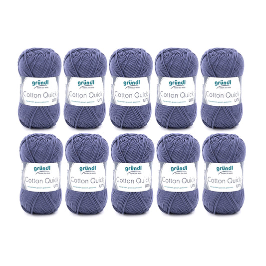 Gründl Wolle Cotton Quick uni - thin wool for crocheting - knitting yarn - crochet yarn - shiny and skin-friendly - 100% cotton - 10 balls 50 g / 125 m - needle size 3-4 - gray blue - 865-137