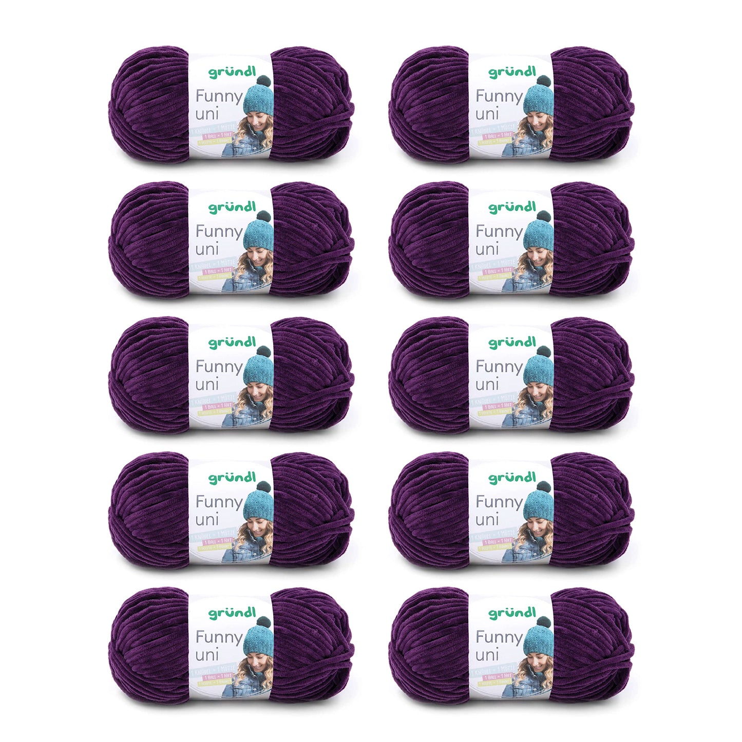 Gründl Wolle Funny uni - soft chenille wool for crocheting - cuddly and skin-friendly - 100% polyester - 10 balls 100 g / 120 m - needle size 5-6, aubergine - 3442-16