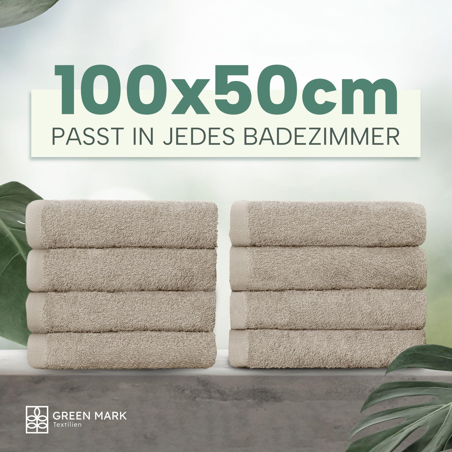 NatureMark Towels - Set of 8 - 100% Cotton, Soft & Absorbent, Premium Quality for Bathroom, Spa and Fitness, 50 × 100cm, Sand/Beige - 8er_sand