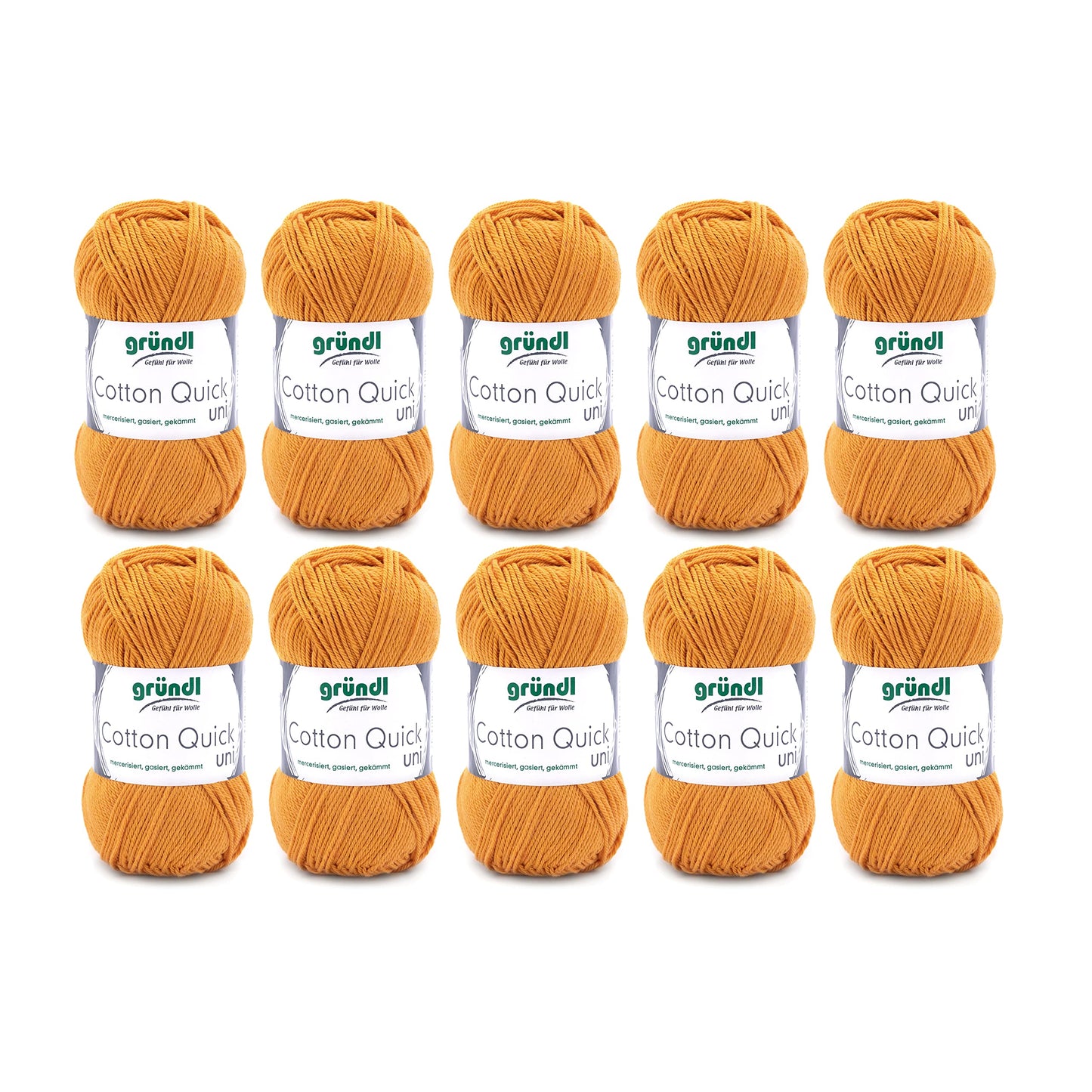 Gründl Wolle Cotton Quick uni - thin wool for crocheting - knitting yarn - crochet yarn - shiny and skin-friendly - 100% cotton - 10 balls 50 g / 125 m - needle size 3-4 - mustard - 865-124