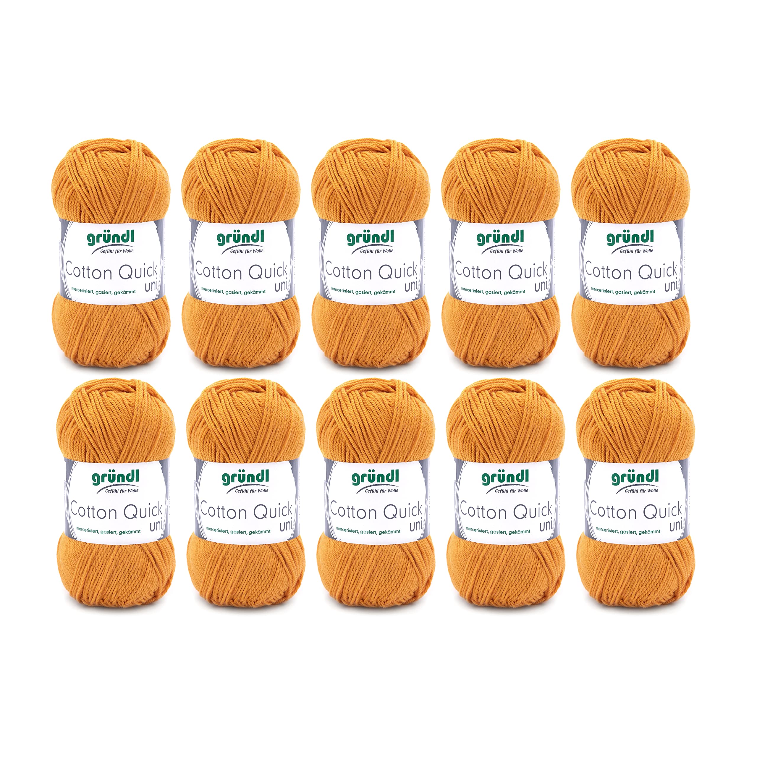 Gründl Wolle Cotton Quick uni - thin wool for crocheting - knitting yarn - crochet yarn - shiny and skin-friendly - 100% cotton - 10 balls 50 g / 125 m - needle size 3-4 - mustard - 865-124