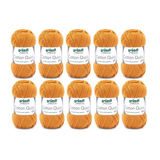 Gründl Wolle Cotton Quick uni - thin wool for crocheting - knitting yarn - crochet yarn - shiny and skin-friendly - 100% cotton - 10 balls 50 g / 125 m - needle size 3-4 - mustard - 865-124