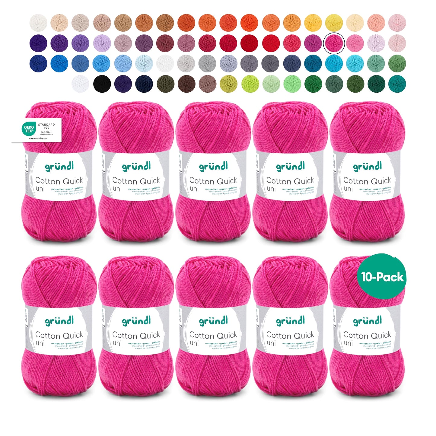 Gründl Wolle Cotton Quick uni - thin wool for crocheting - knitting yarn - crochet yarn - shiny and skin-friendly - 100% cotton - 10 balls 50 g / 125 m - needle size 3-4 - pink - 865-128
