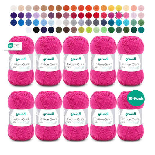 Gründl Wolle Cotton Quick uni - thin wool for crocheting - knitting yarn - crochet yarn - shiny and skin-friendly - 100% cotton - 10 balls 50 g / 125 m - needle size 3-4 - pink - 865-128