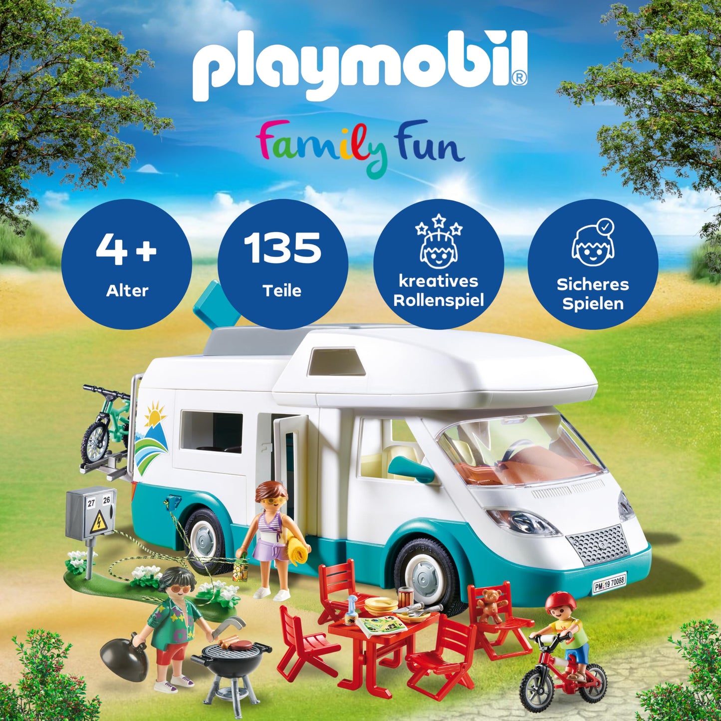 PLAYMOBIL | Family Fun | Family motorhome | with removable roof | Toys for children aged 4 and over | 70088
