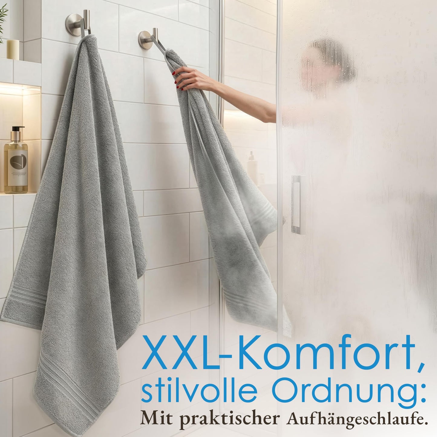 Hammetex sauna towels 80x200 cm set of 2 - extra large shower towels - 100% cotton terry - Oeko-TEX certified - soft, absorbent - with hanger, light gray - RN333