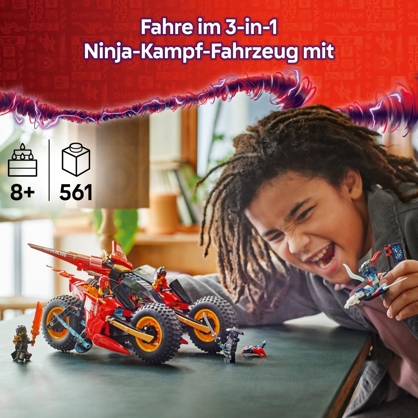 LEGO NINJAGO Ninja Action Speedster - 3-in-1 toy with 2 ninja bikes, 1 jet and 6 minifigures, including Kai and Frak - Rise of the Dragons Gift for boys aged 8 and up - 71844