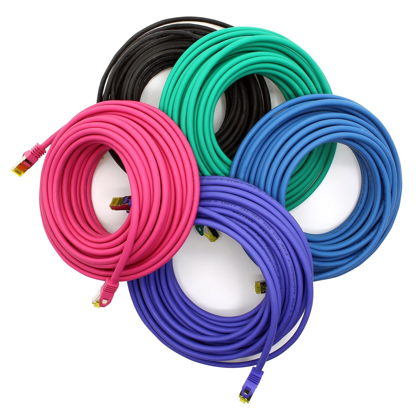 1aTTack.de Cat.7 network cable 7.5m 5 colors 5 pieces Cat7 Ethernet cable network LAN cable raw cable 10 Gb s SFTP PIMF LSZH set patch cable with Rj 45 plug Cat.6a - 4251073616223