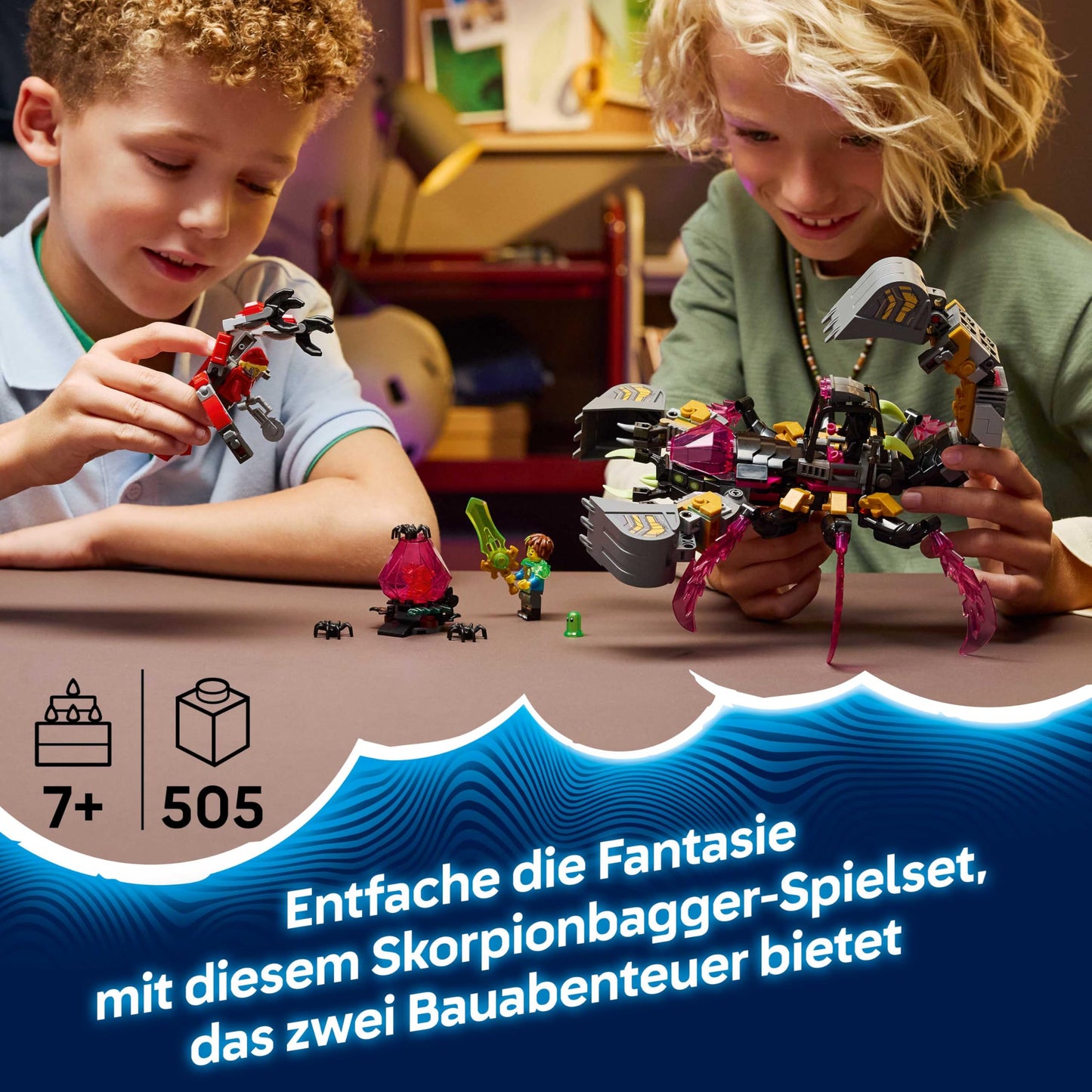 LEGO DREAMZzz 2in1 nightmare scorpion excavator - toy convertible into wasp figure - including 3 minifigures and a collectible orange treasure creature - gift for boys aged 7 and up - 71513
