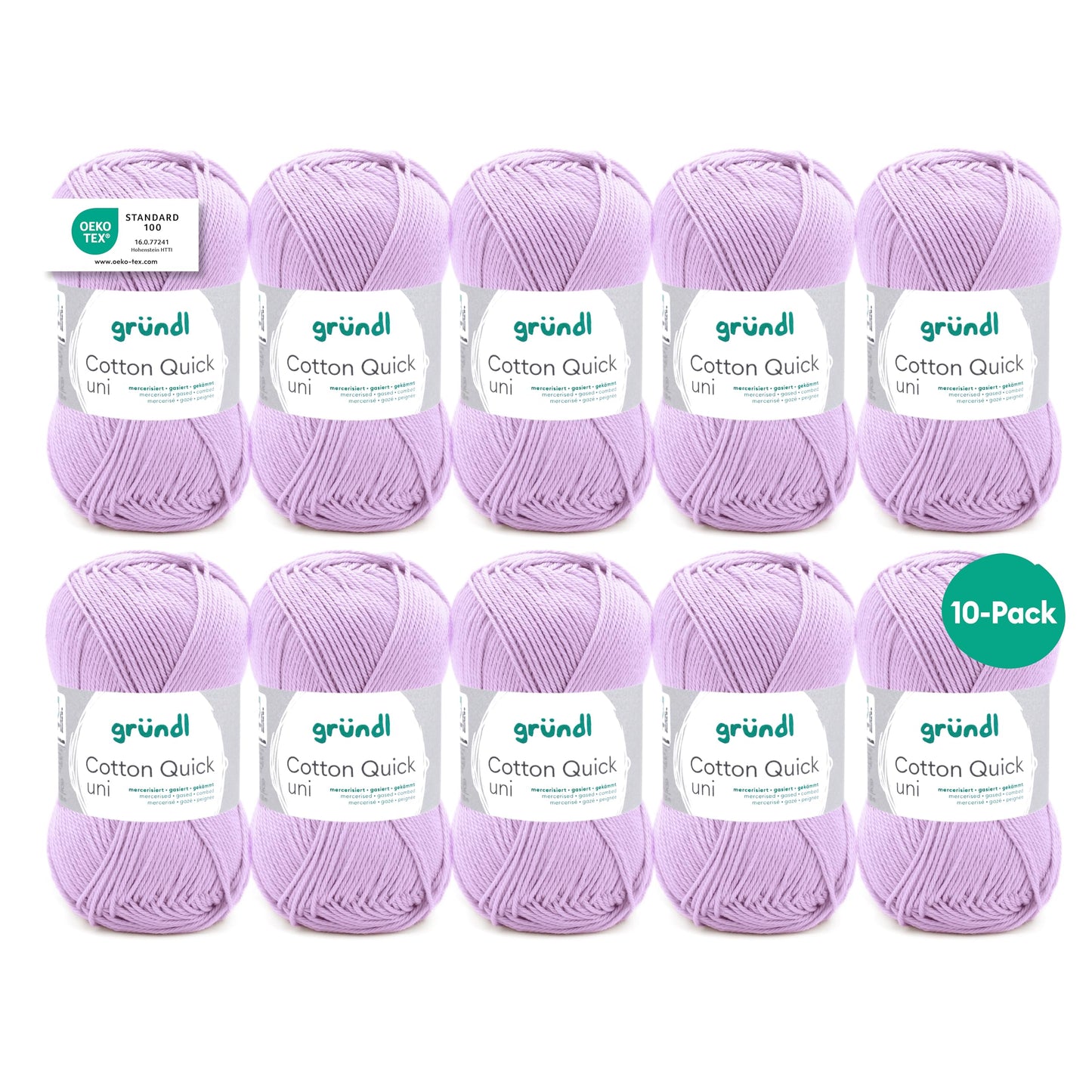 Gründl Wolle Cotton Quick uni - thin wool for crocheting - knitting yarn - crochet yarn - shiny and skin-friendly - 100% cotton - 10 balls 50 g / 125 m - needle size 3-4 - lilac - 865-160