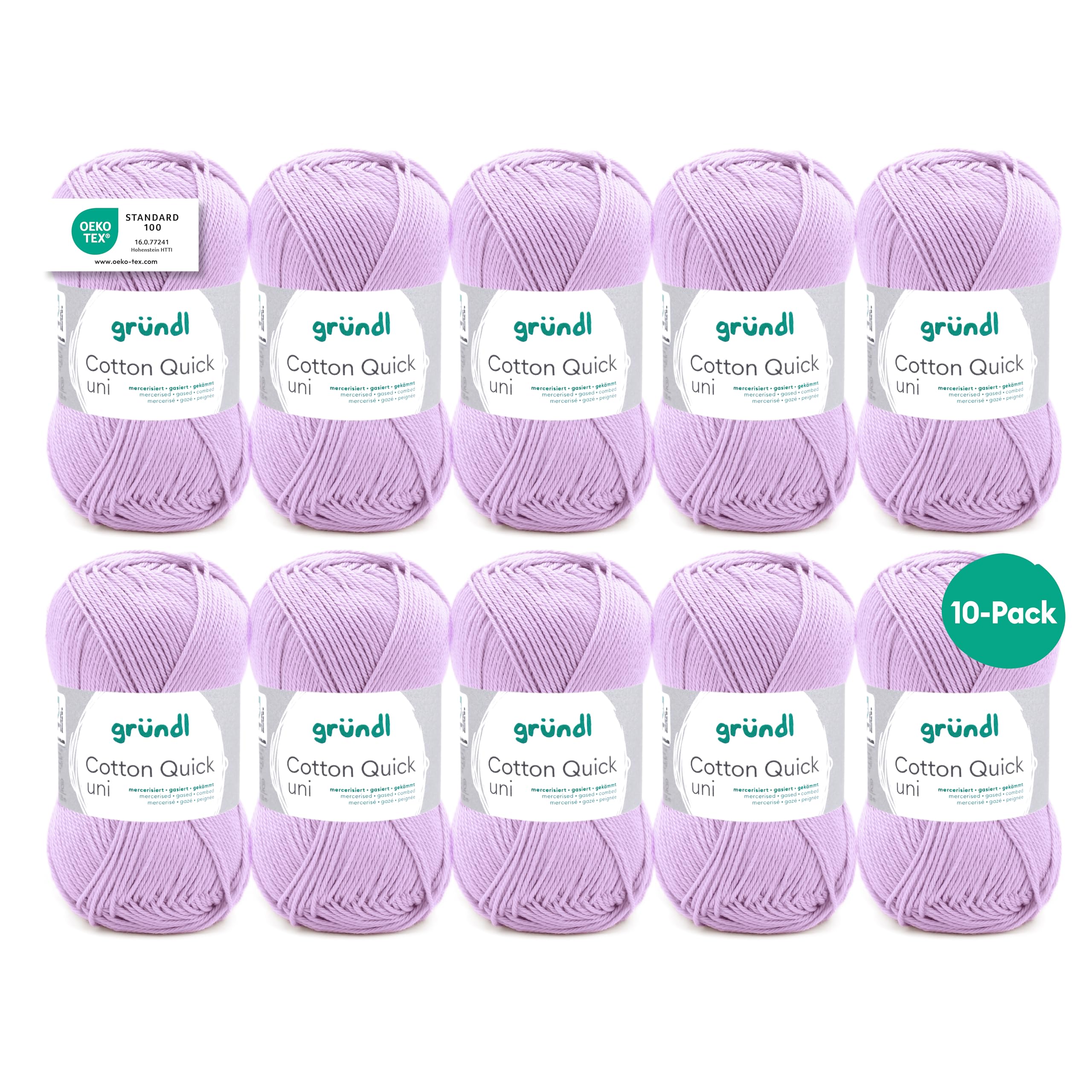 Gründl Wolle Cotton Quick uni - thin wool for crocheting - knitting yarn - crochet yarn - shiny and skin-friendly - 100% cotton - 10 balls 50 g / 125 m - needle size 3-4 - lilac - 865-160