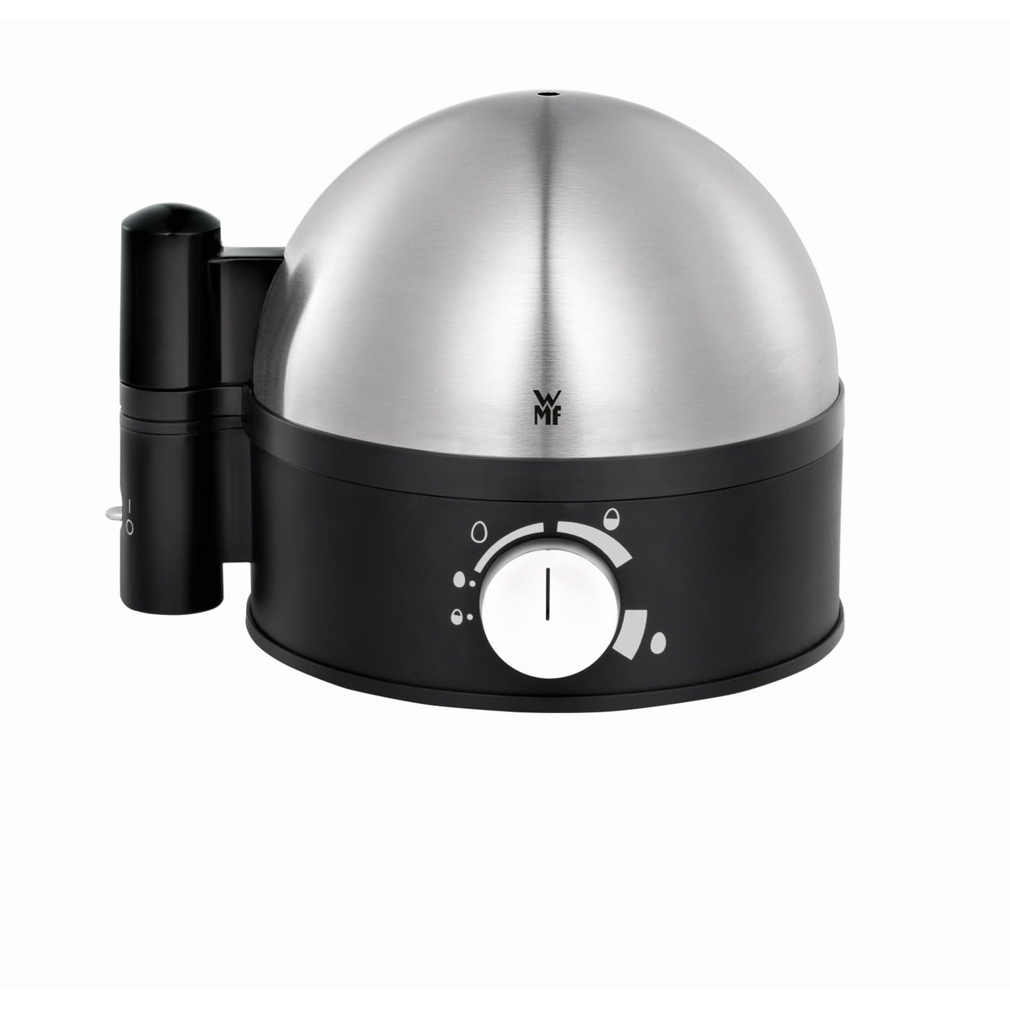 WMF Stelio egg cooker made of stainless steel, 1-7 eggs, newly developed technology for well-boiled eggs soft-medium-hard, easy hardness adjustment, 380 W power, including measuring cup with egg pick - 415070011