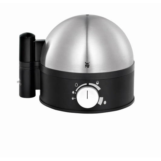 WMF Stelio egg cooker made of stainless steel, 1-7 eggs, newly developed technology for well-boiled eggs soft-medium-hard, easy hardness adjustment, 380 W power, including measuring cup with egg pick - 415070011