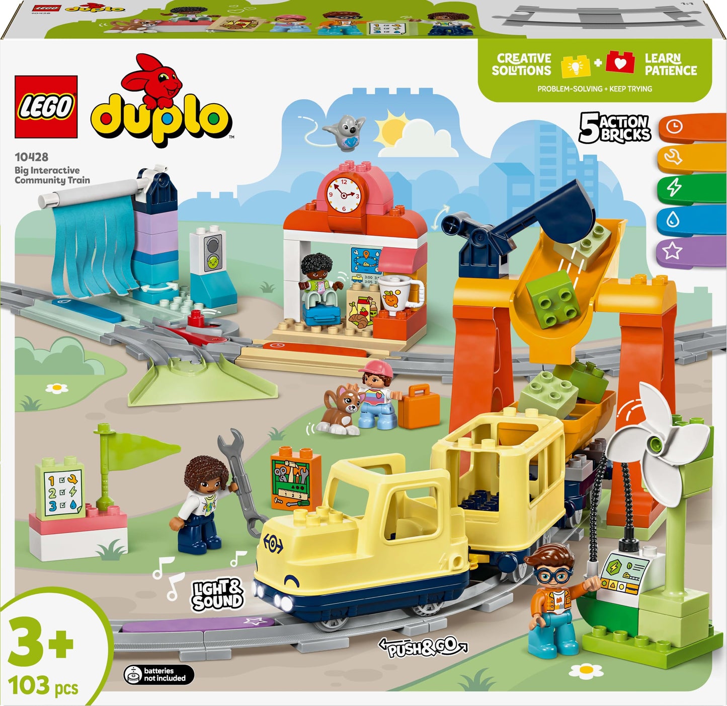 LEGO DUPLO Large interactive train educational toy for toddlers aged 3 and up - including push-and-go train with light and sound, 16 track pieces and 4 figures - gift for boys and girls - 10428
