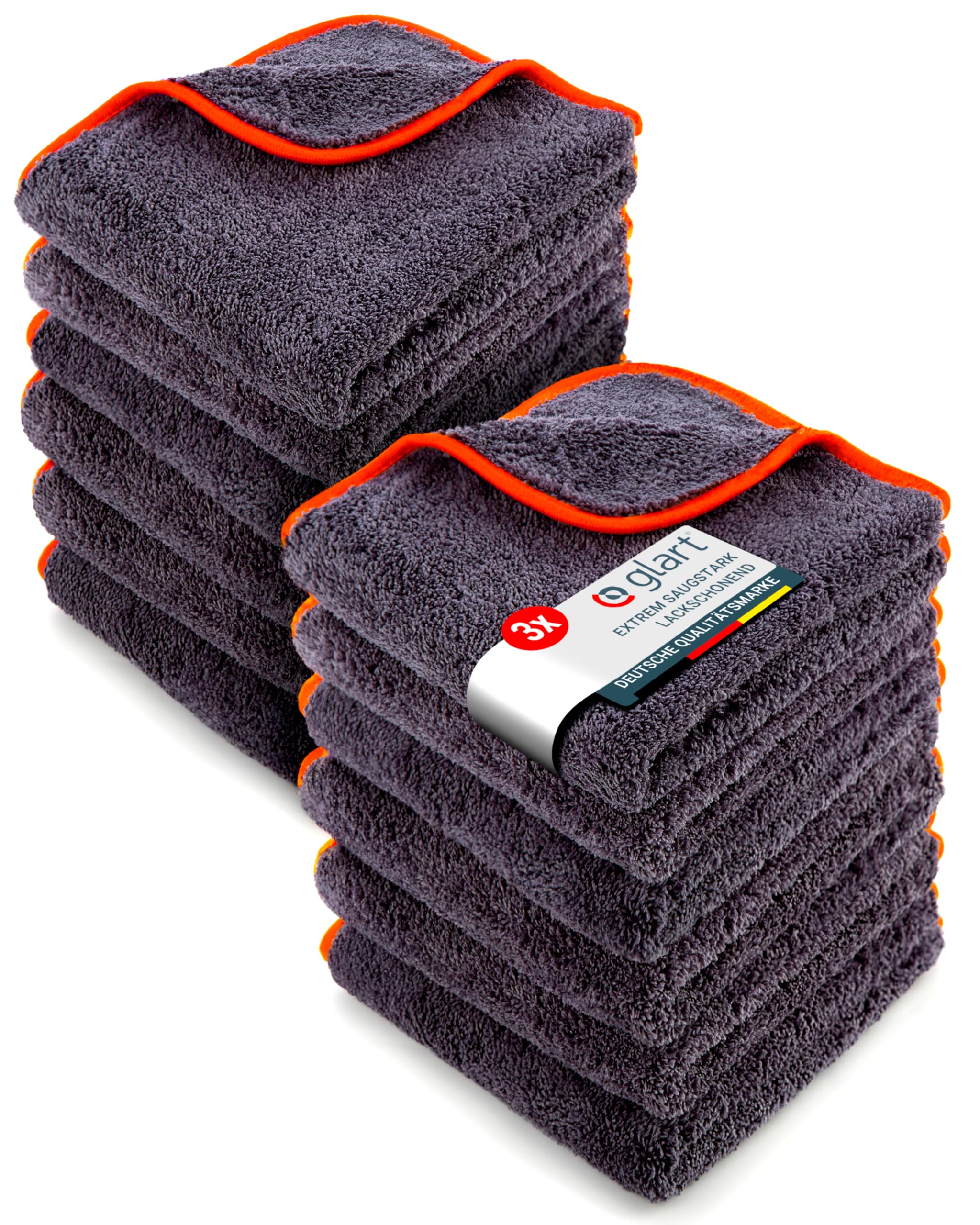 Glart 443TPO4 Microfiber Cloths Set of 12 - 600 GSM - 40x40 cm - Fluffy Car Polishing Cloths for Drying & Care - Ultra Soft, Lint-Free & Absorbent - For Car Care, Motorcycle, Boat & Household