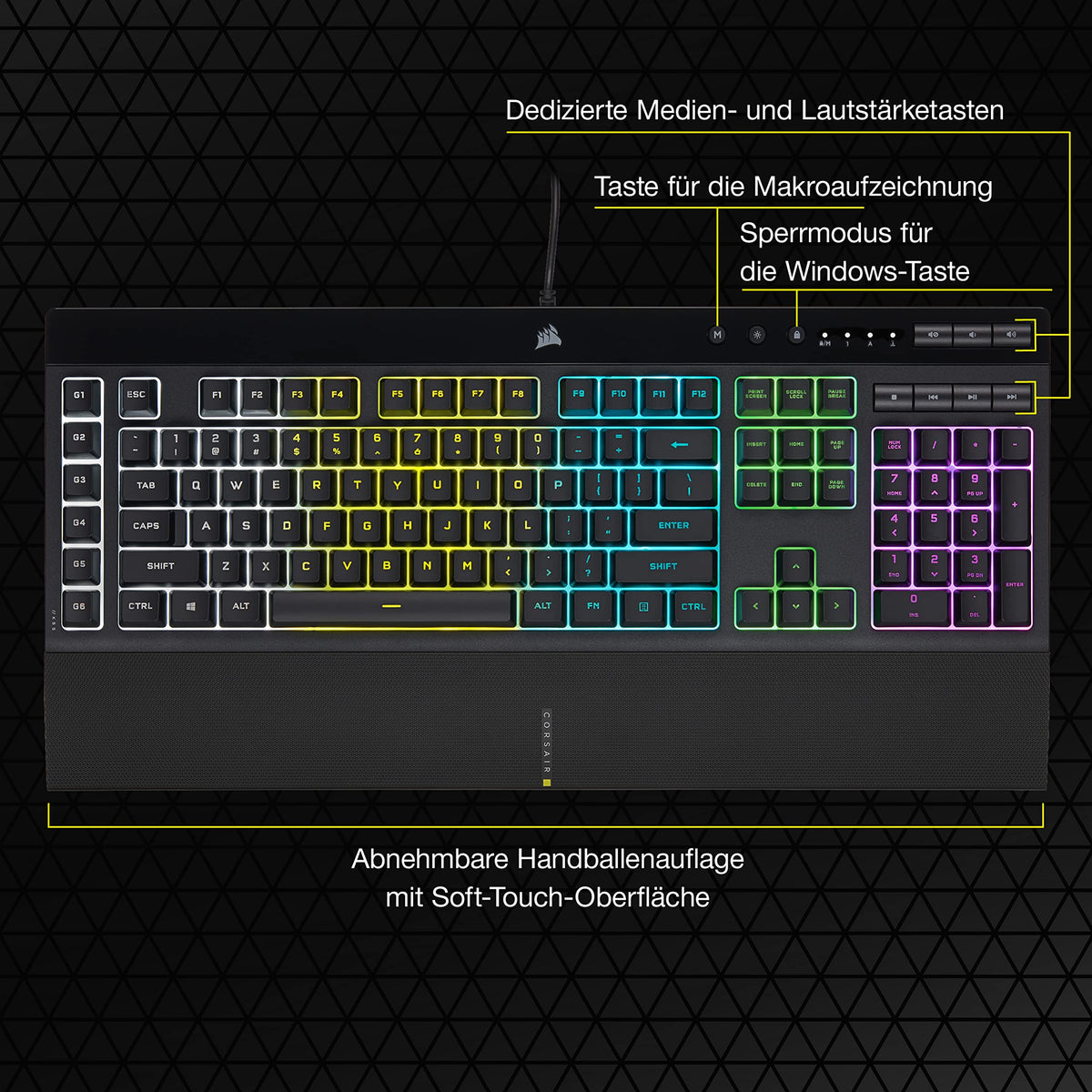 Corsair K55 RGB PRO wired gaming keyboard, black - CH-9226765-DE
