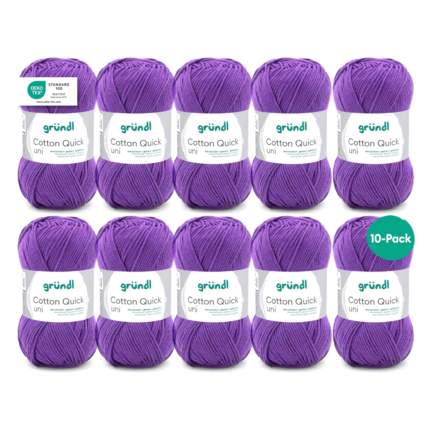 Gründl Wolle Cotton Quick uni - thin wool for crocheting - knitting yarn - crochet yarn - shiny and skin-friendly - 100% cotton - 10 balls 50 g / 125 m - needle size 3-4 - purple - 865-130