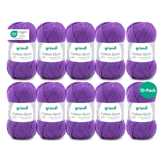 Gründl Wolle Cotton Quick uni - thin wool for crocheting - knitting yarn - crochet yarn - shiny and skin-friendly - 100% cotton - 10 balls 50 g / 125 m - needle size 3-4 - purple - 865-130