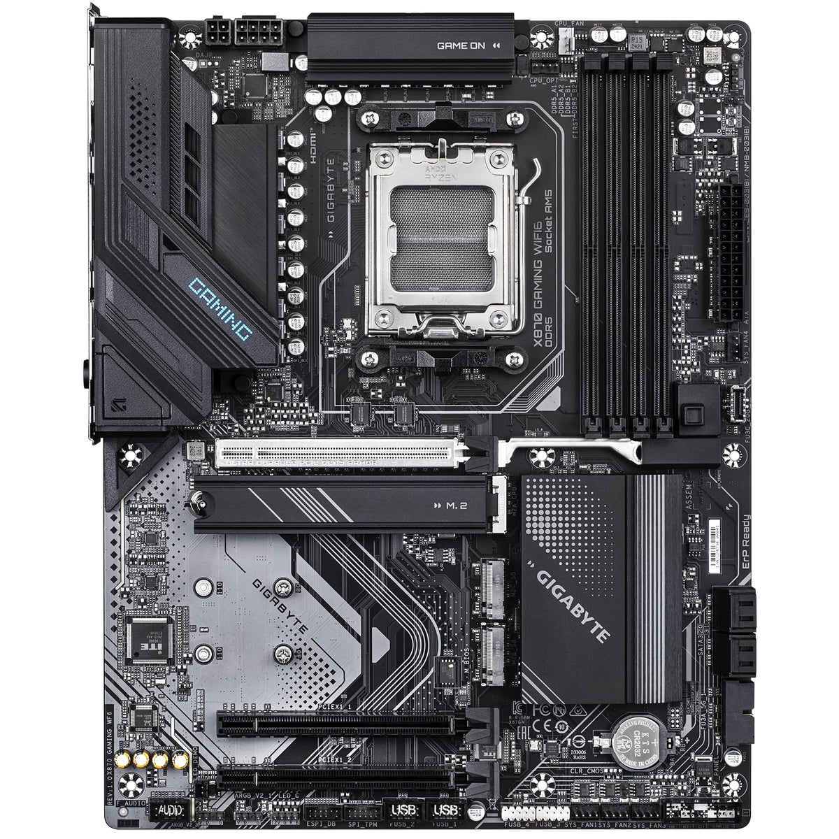 GIGABYTE X870 Gaming WIFI6 Motherboard - Supports AMD Ryzen 9000 CPUs, 8+2+2 phase VRM, up to 8000MHz DDR5 (OC), 1x PCIe 5.0, Wi-Fi 6, 2.5GbE LAN, USB 4