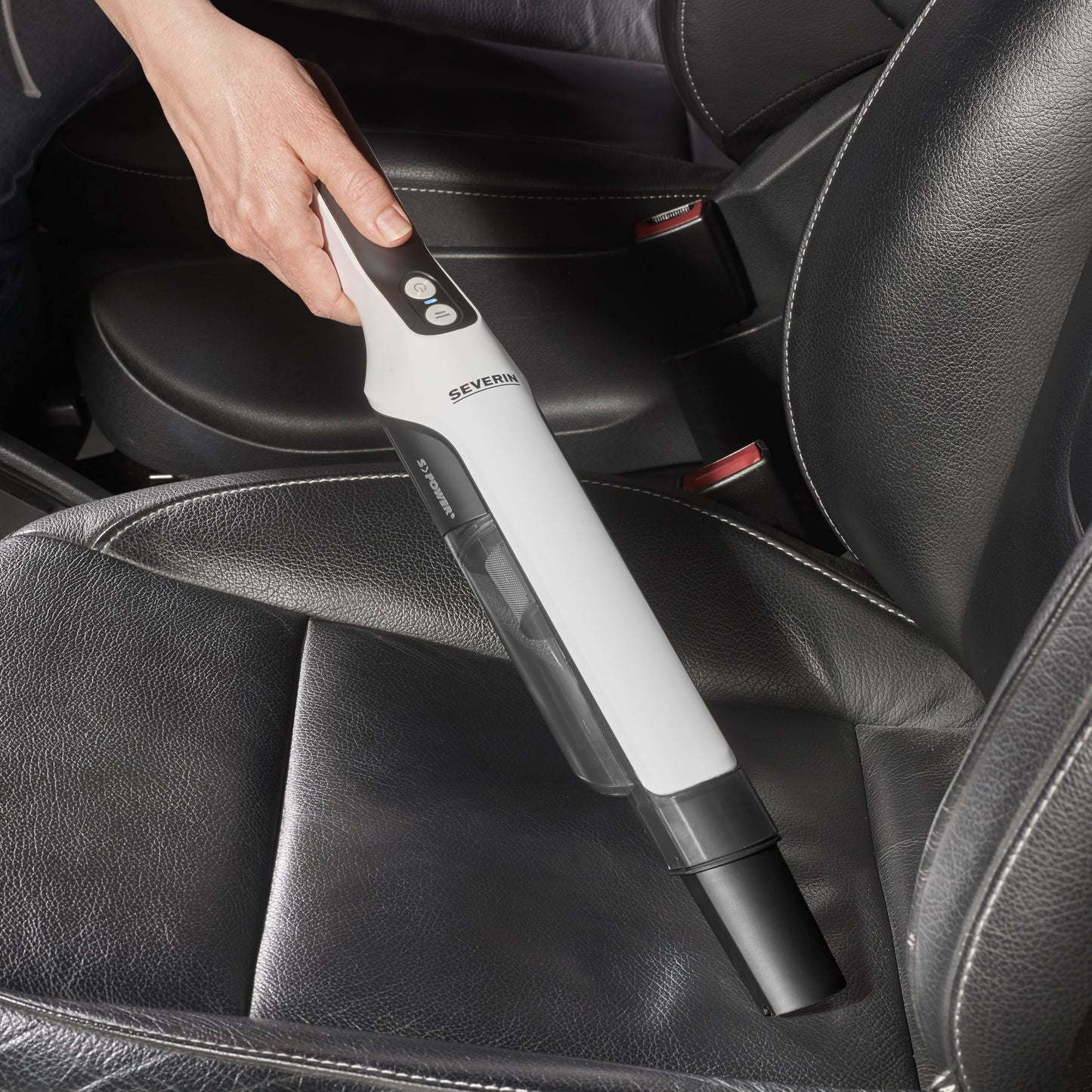 Severin cordless handheld vacuum cleaner, quiet animal hair vacuum cleaner with furniture attachment for furniture and keyboards, wireless handheld vacuum cleaner with battery for up to 30 minutes running time, matt white/black, HV 7140