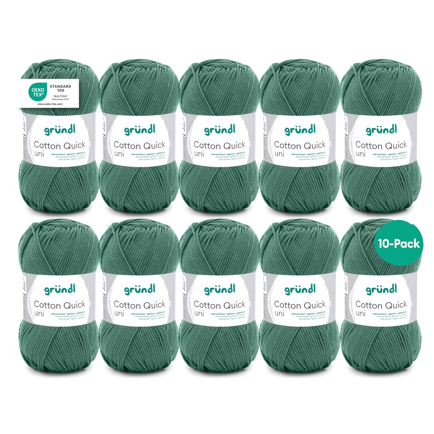 Gründl Wolle Cotton Quick uni - thin wool for crocheting - knitting yarn - crochet yarn - shiny and skin-friendly - 100% cotton - 10 balls 50 g / 125 m - needle size 3-4 - green-gray - 865-167