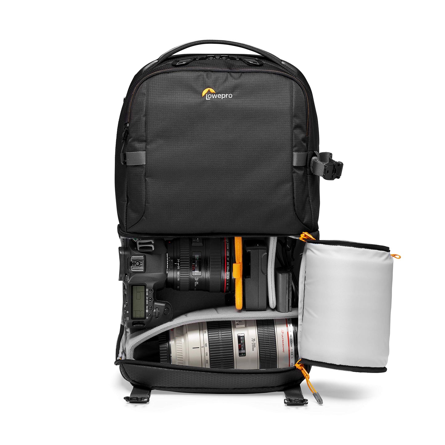 Lowepro Fastpack BP 250 AW III camera backpack - camera bag/photo backpack for mirrorless and DSLR cameras such as Nikon D850, 300D, with QuickDoor access, compartment for 13-inch laptop, ripstop, black - LP37333-PWW