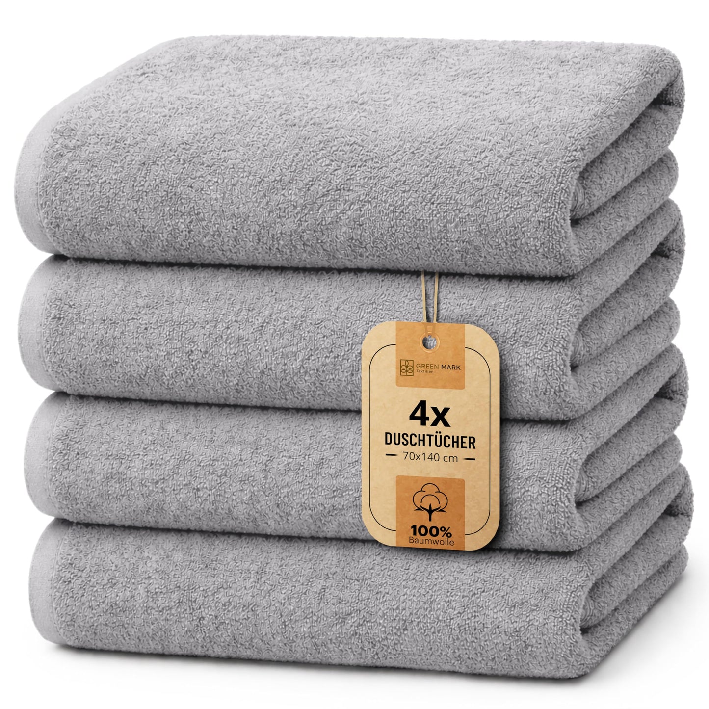 NatureMark 4-piece shower towel set - soft and absorbent shower towels made from 100% cotton, suitable for everyday use - silver grey, 70x140 cm - 4dt_400_silber