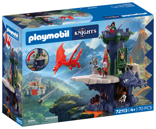 PLAYMOBIL | Knights | Dragon Knight Tower | Tower with dragons, drawbridge and dragon head cave | Knight's castle toy for children aged 4 and over 72113